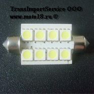 Лампа светодиодная (LED) 12V T11*41 (SV8,5) C5W 8SMD 1.44Вт чип 5050 красная