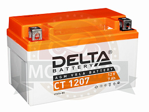 Аккумулятор 12В  7 А/ч, кислотный AGM  (Delta CT 1207)  (150x86x94) прямая полярность