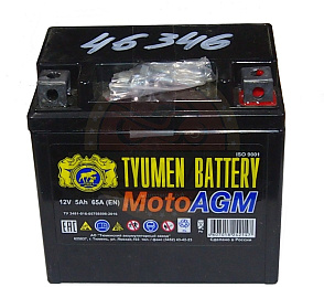 Аккумулятор 12В  5 А/ч, кислотный AGM  (Тюмень 6МТС -5) (114*70*106)  обратная полярность