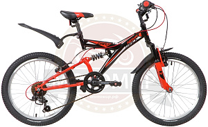 Велосипед 20'' NOVATRACK DART (2х.подвесный,МТВ,6ск,рама сталь,Shimano) черно-красный