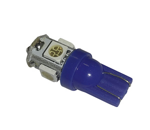 Лампа светодиодная (LED) 12V  T10  (W2,1х9,5d)  5SMD 1,2W чип 3528 синяя