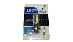 Лампа светодиодная (LED) 12V (P15D-25-1) 35/35W 33SMD фарная (Альфа, Zadiak)