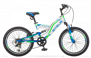 Велосипед 20" STELS MUSTANG (2х подвес, 6ск, рама ст.13",ам. вилка ст., AL обода дв, торм.V-тип)V010