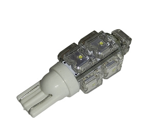 Лампа светодиодная (LED) 12V  T10  (W2,1х9,5d)  9LED W5W белая
