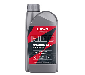 Масло LAVR MOTO RIDE QUADRO ATV для 4т двигат.,cинтетика, SAE 5W40, API SM, JASO MA2, 1литр.(Ln7755)